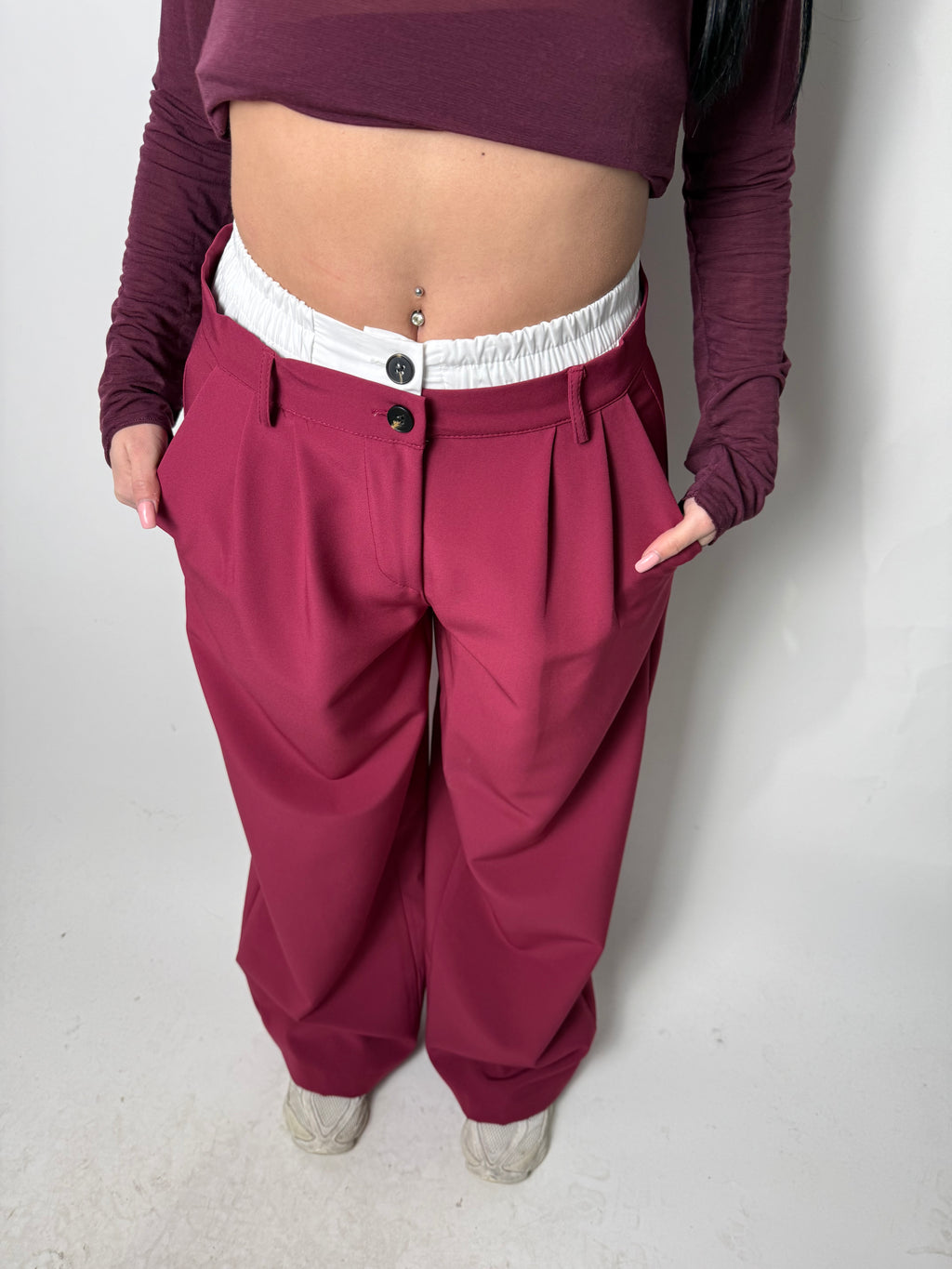 Pantalone Double Bordo e Bianco Elegante